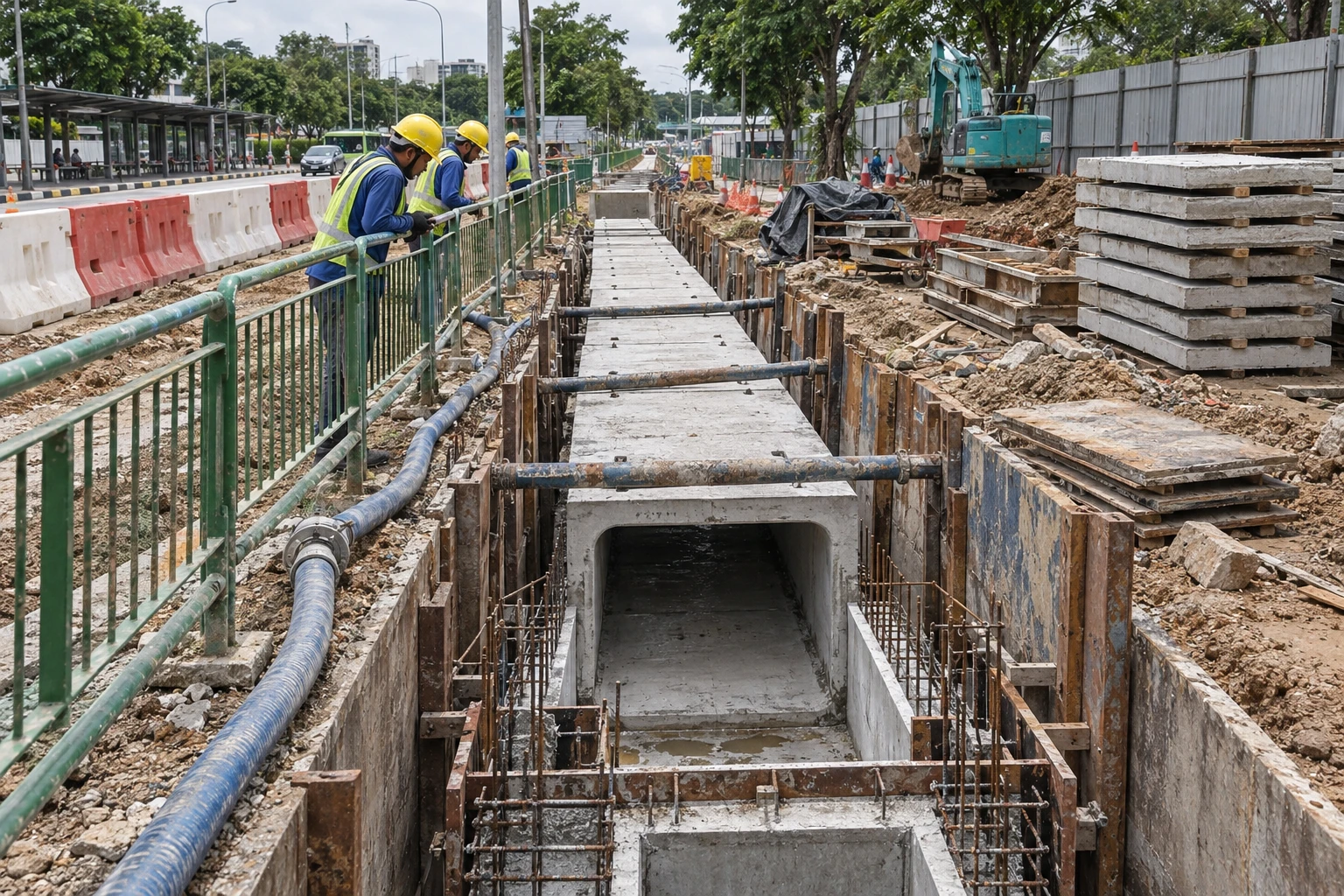 Illustration of drainage construction in progress