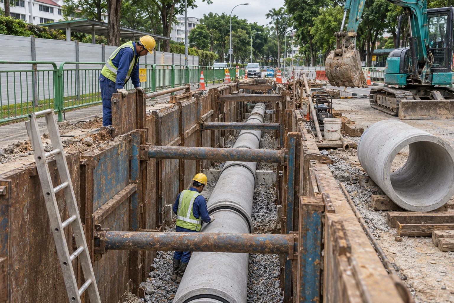 Illustration of sewer installation in progress