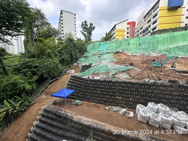 Figure 2: Layers of GeoBags installed in the multi terrace GeoBarrier system.