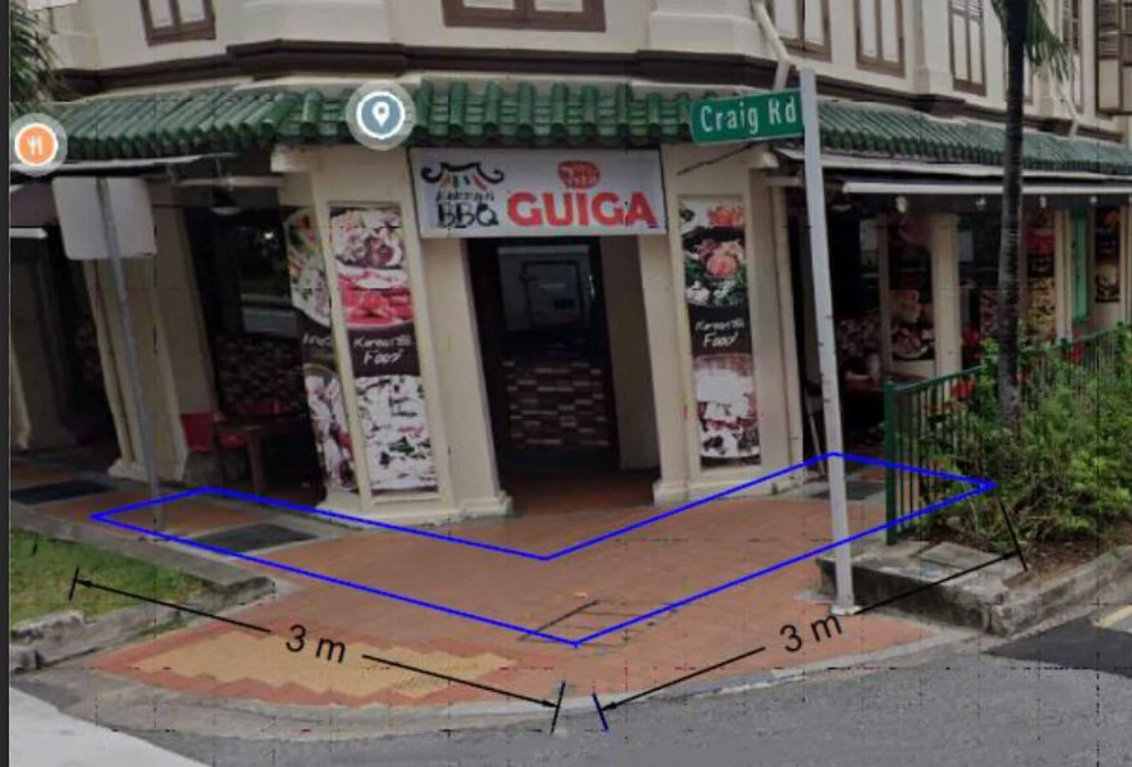 Figure 21: Pavement to be hacked (in purple) to connect the steel pipes to the existing drain