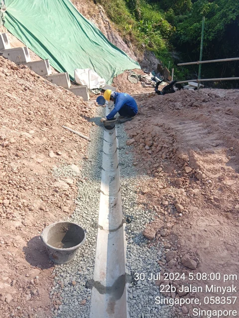Figure 4: Constructing the surface runoff drains at the toe of the terrace.