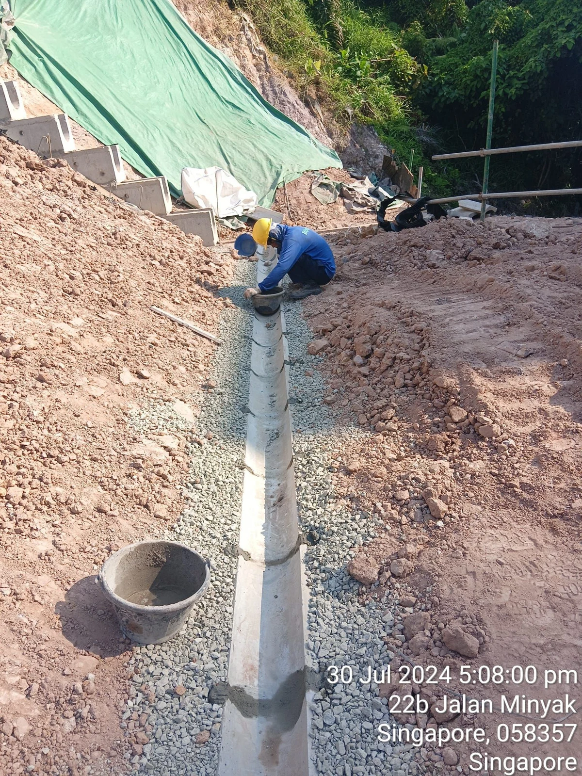 Figure 4: Constructing the surface runoff drains at the toe of the terrace.